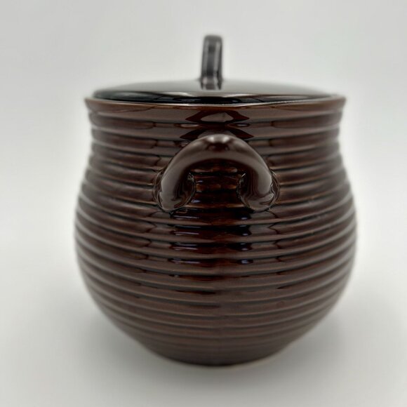 Crate & Barrel Brown Stoneware Lidded Casserole Soup Pot - Picture 1 of 6